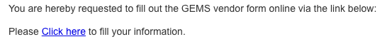 The Click here button in the Vendor Invitation email