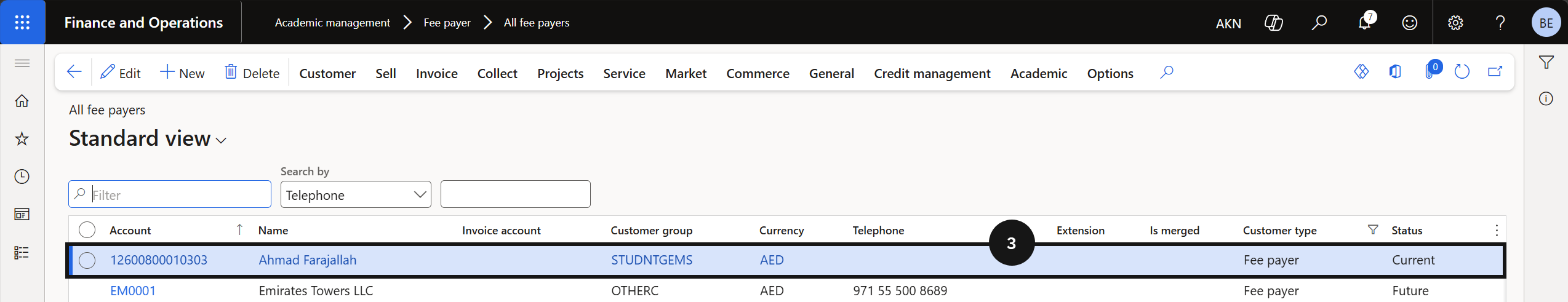 Apply Payment Plan to Fee Payer — the selected fee payer account