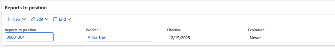 The position record showing the line manager