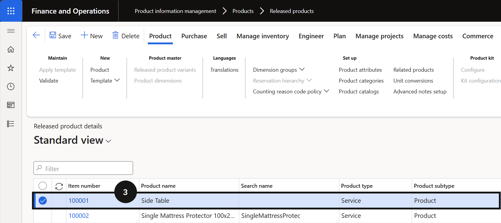 Assign Early Payment Discounts to Products — the Released products list filtered to fee items