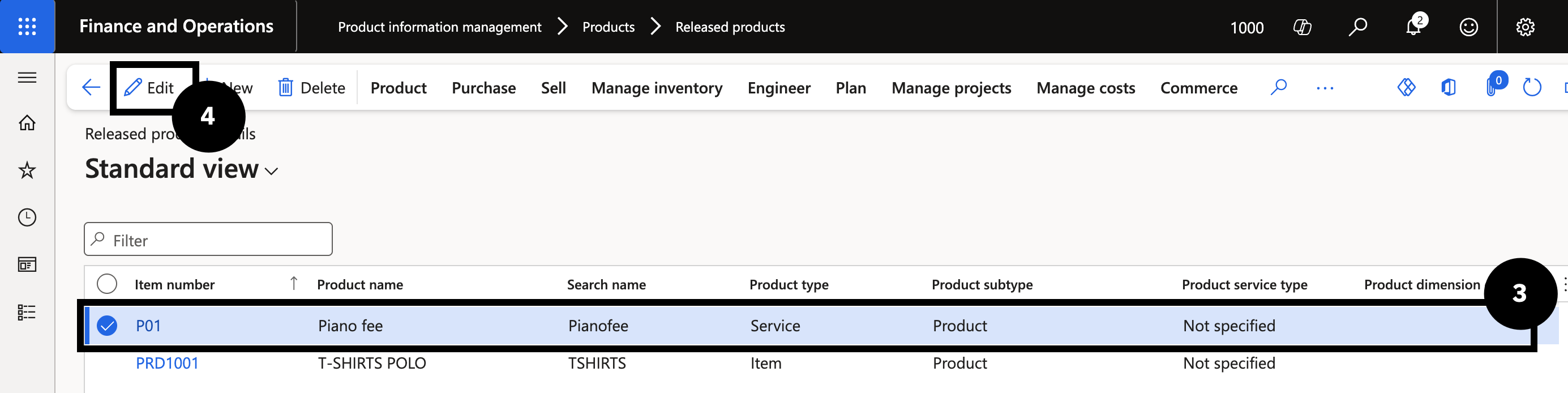 Assign Fee Category to an Item — Piano fee selected with Edit button highlighted