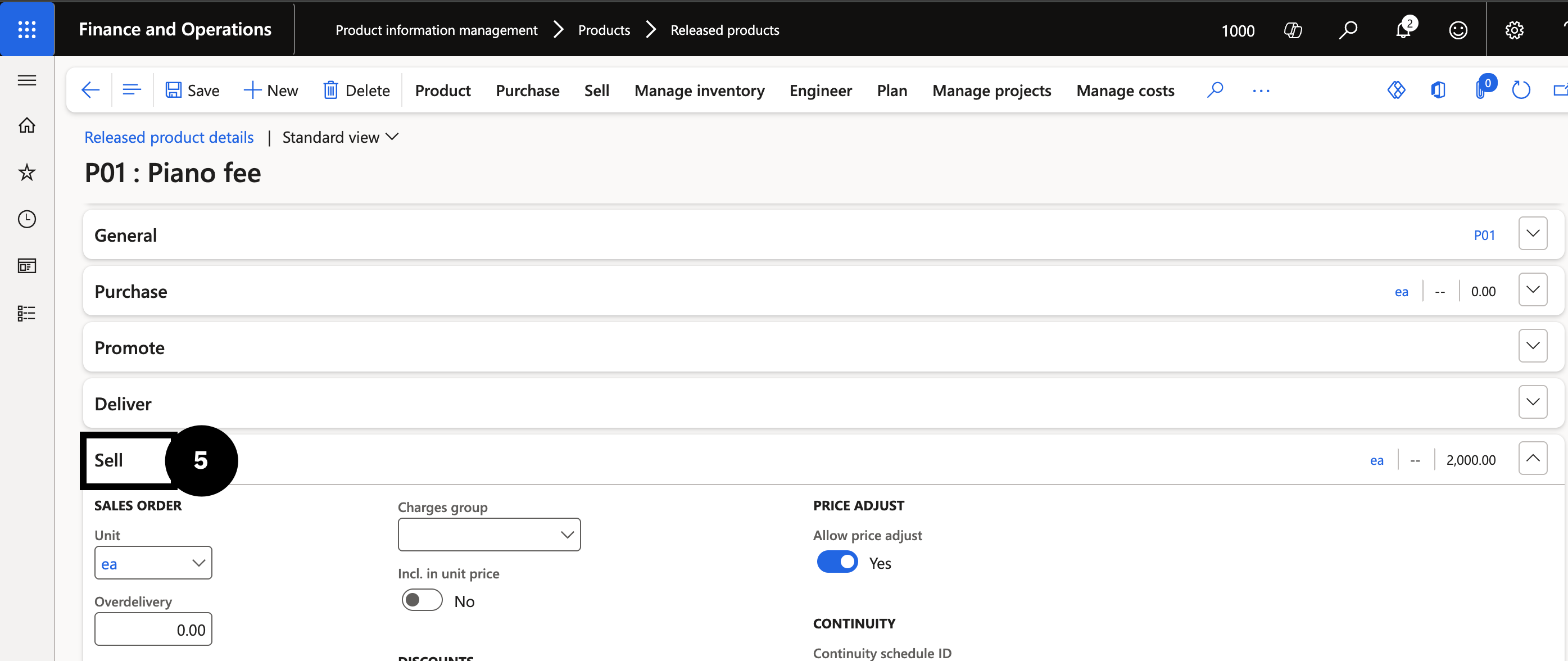 Assign Fee Category to an Item - the Released products Sell section