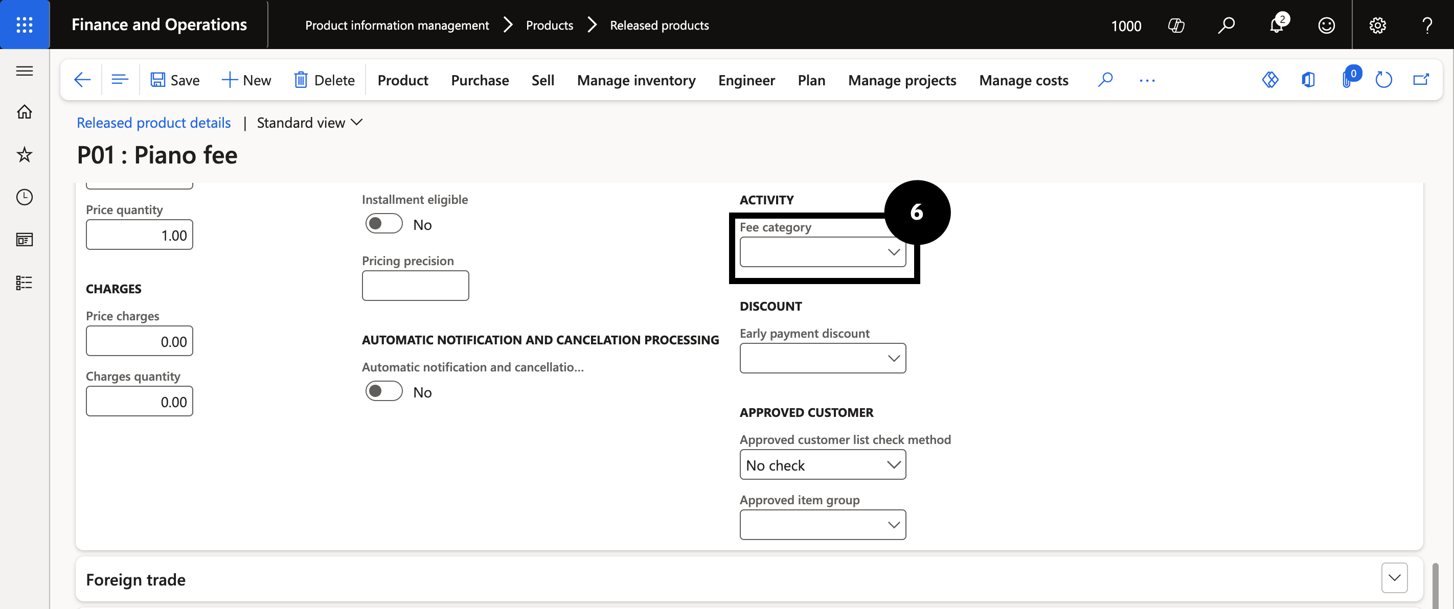 Assign Fee Category to an Item - Fee category field in the Sell section