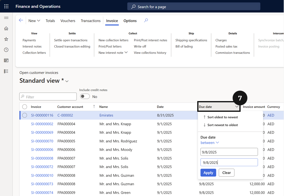 Bulk Update Early Payment Discounts — the Open Customer Invoices view with the updated discount and due date visible