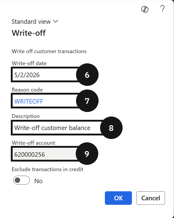 Customer Bulk Write-Off — the Customer credit and collections workspace with the Write Off button
