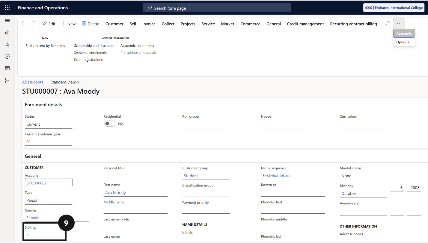 Check Student Master — the Relationships section showing Paid percentage totalling 100%