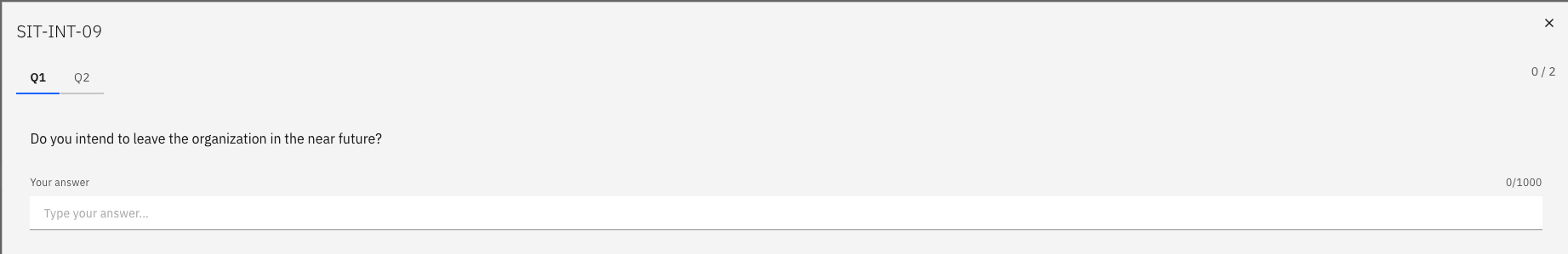 The Intention Questionnaire open in ESS showing the intention to leave question and a free-text response field