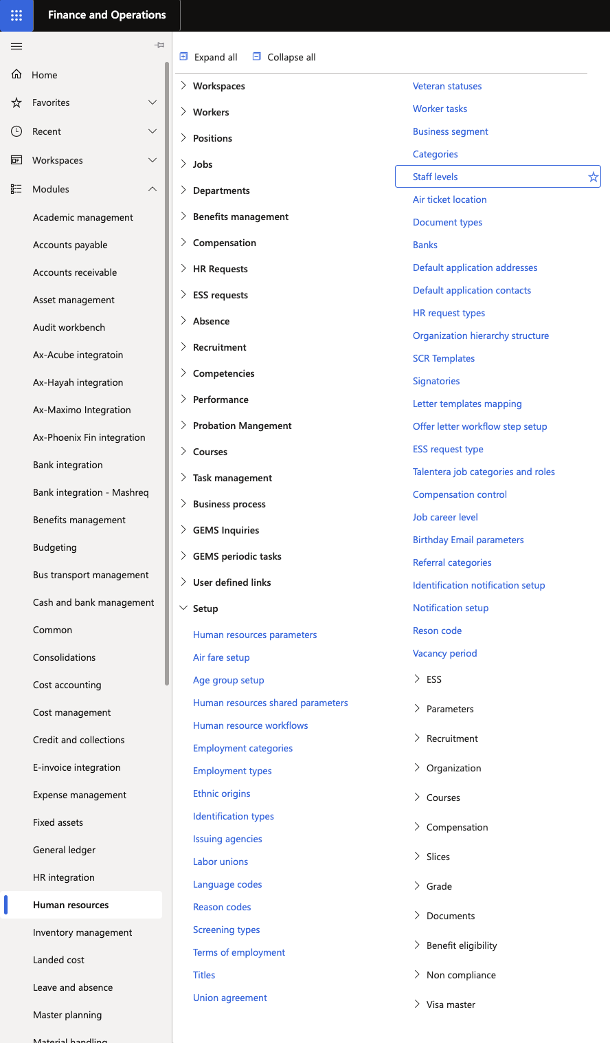 The D365 Human Resources setup area with the Gems Custom Form for probation configuration highlighted in the navigation