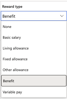 The component record in edit mode with the Reward Type dropdown open showing available category options