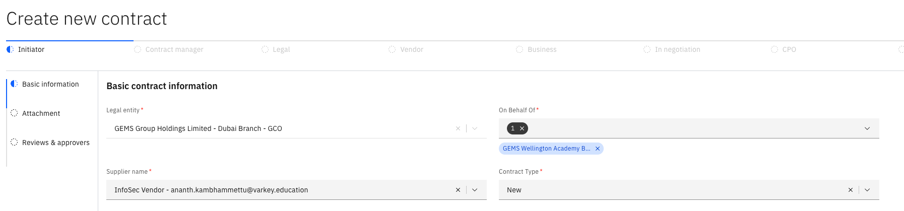Complete the empty fields in Basic contract information