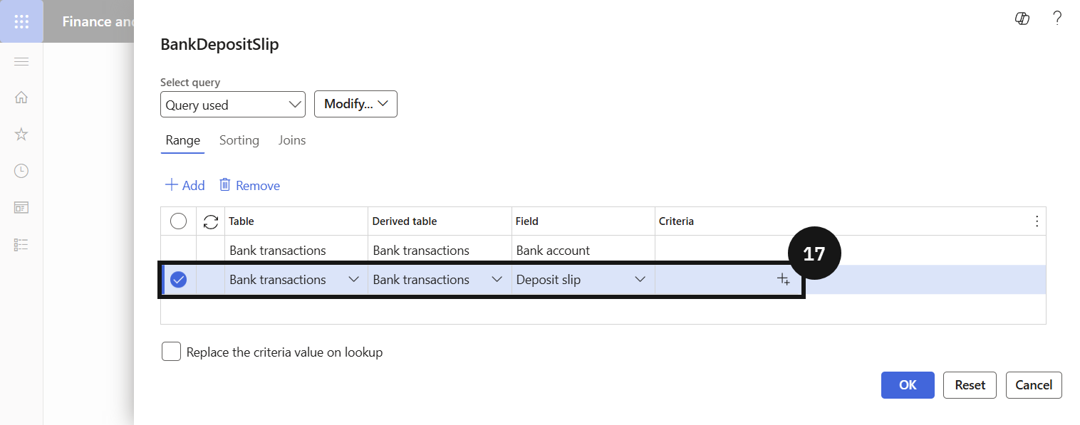 End of Day Procedure — the bank account Transactions view showing the consolidated deposit as a single amount