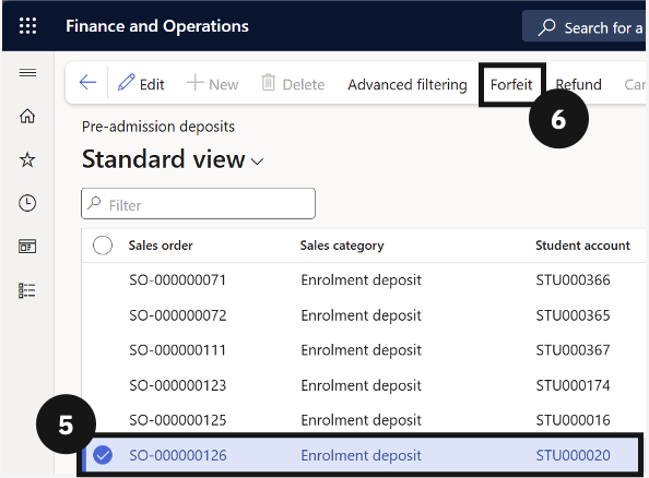 Forfeiting Deposits — the Forfeit dialog with the Preview toggle