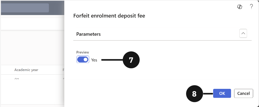 Forfeiting Deposits — the forfeit journal number link after clicking OK