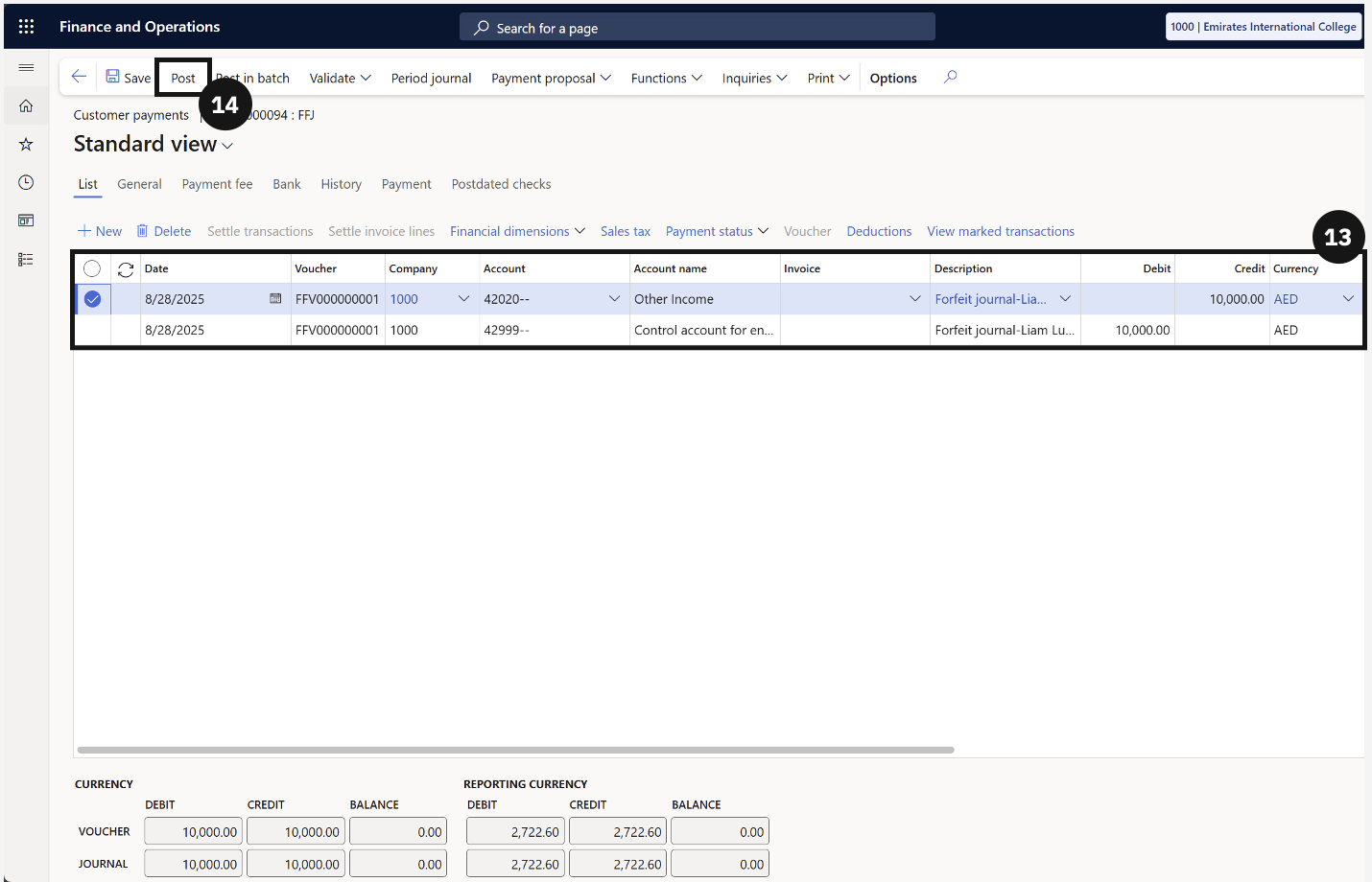 Forfeiting Deposits — the final transaction confirmation view
