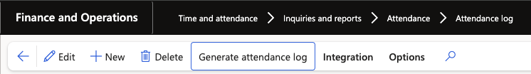 The Generate attendance log button selected in the Action Pane