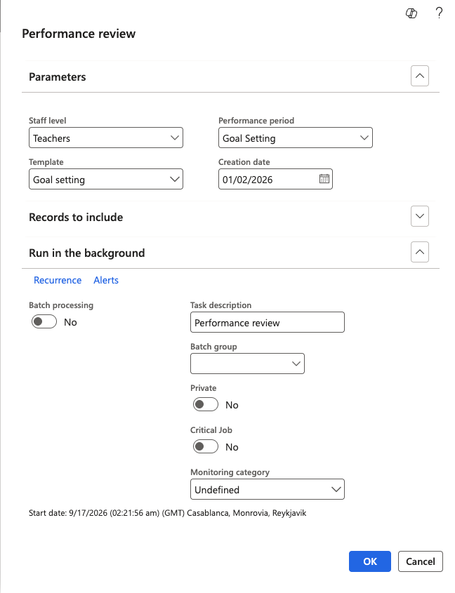 The GEMS periodic batch jobs list in D365