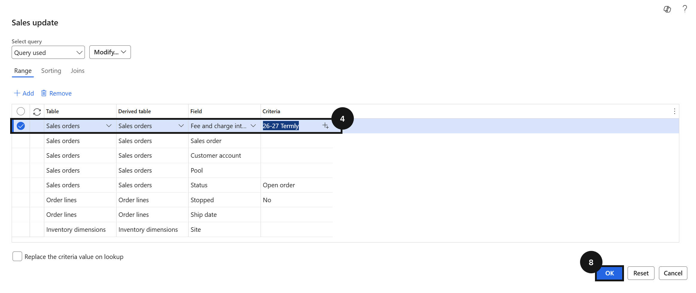 Generate Proforma Invoice Documents in Bulk — the filter dialog with Fee and charge interval criteria entered