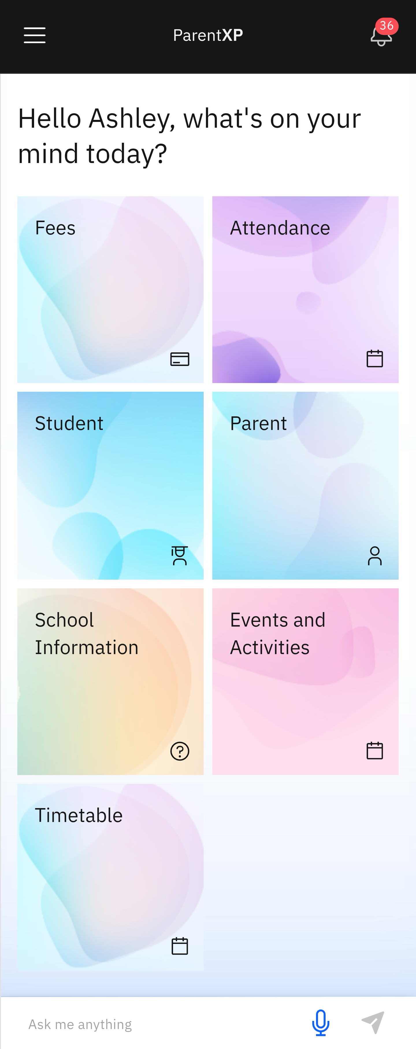 The ParentExperience app homescreen