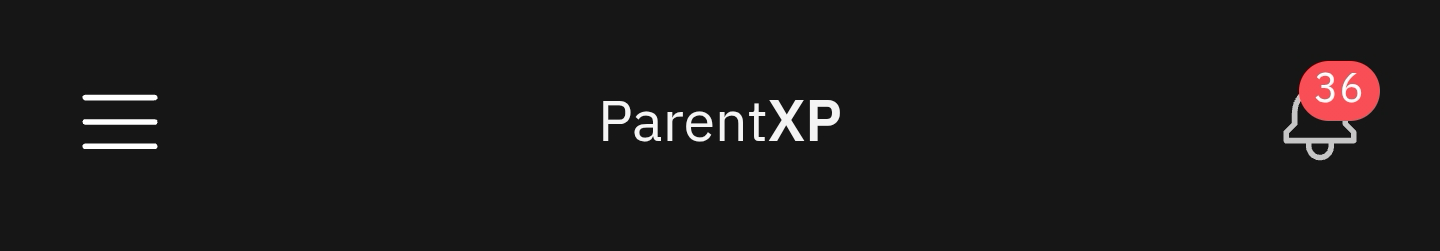 The ParentExperience navigation bar showing the User hamburger menu and Notifications icon