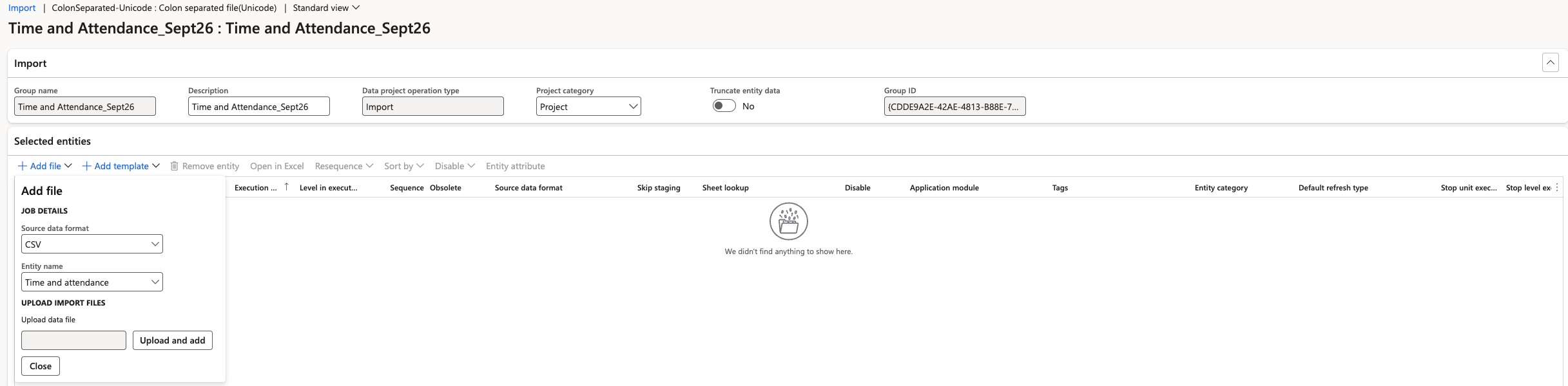 The data import project with the TMRWH time attendance entity