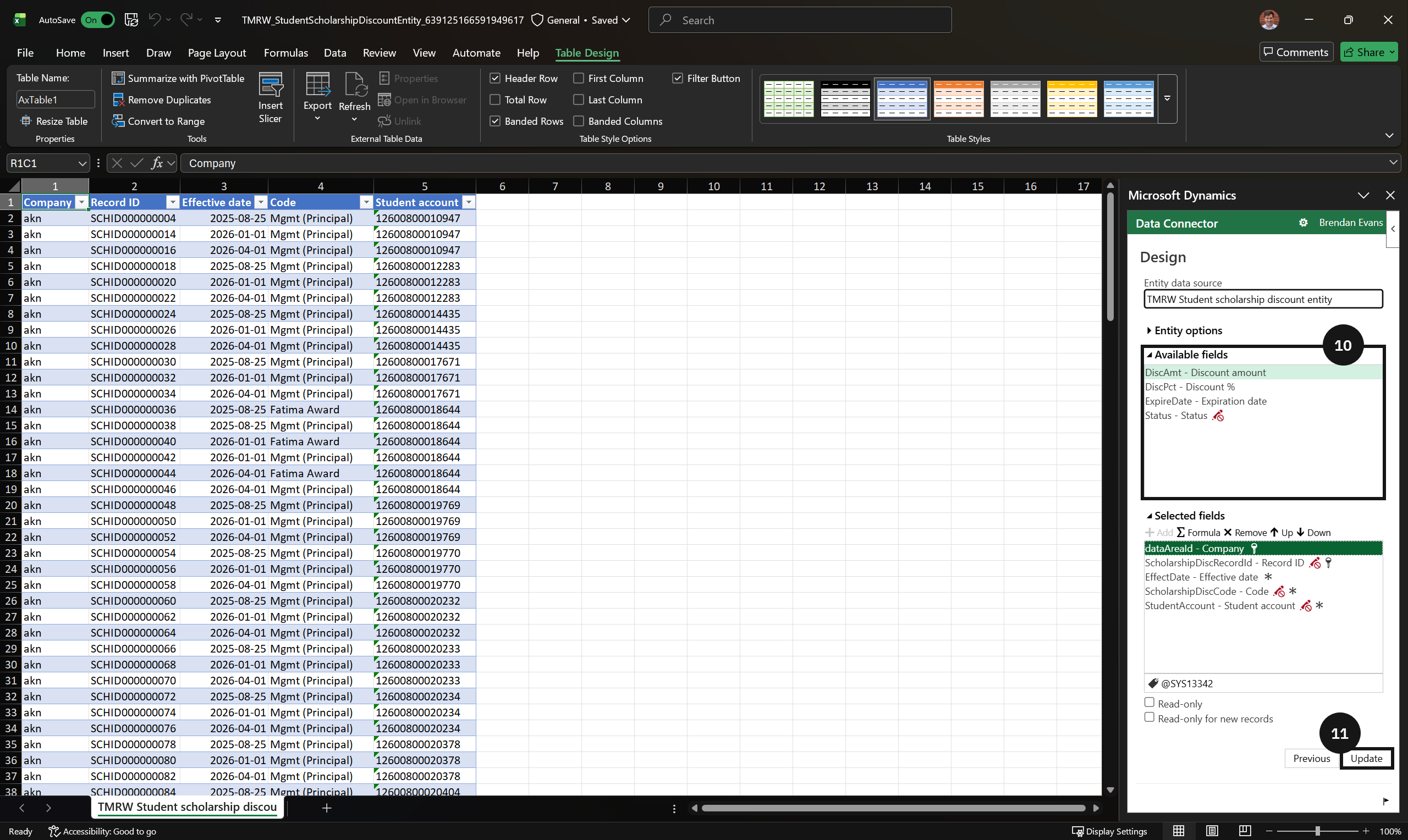 Import scholarships via Excel — new rows entered below existing data