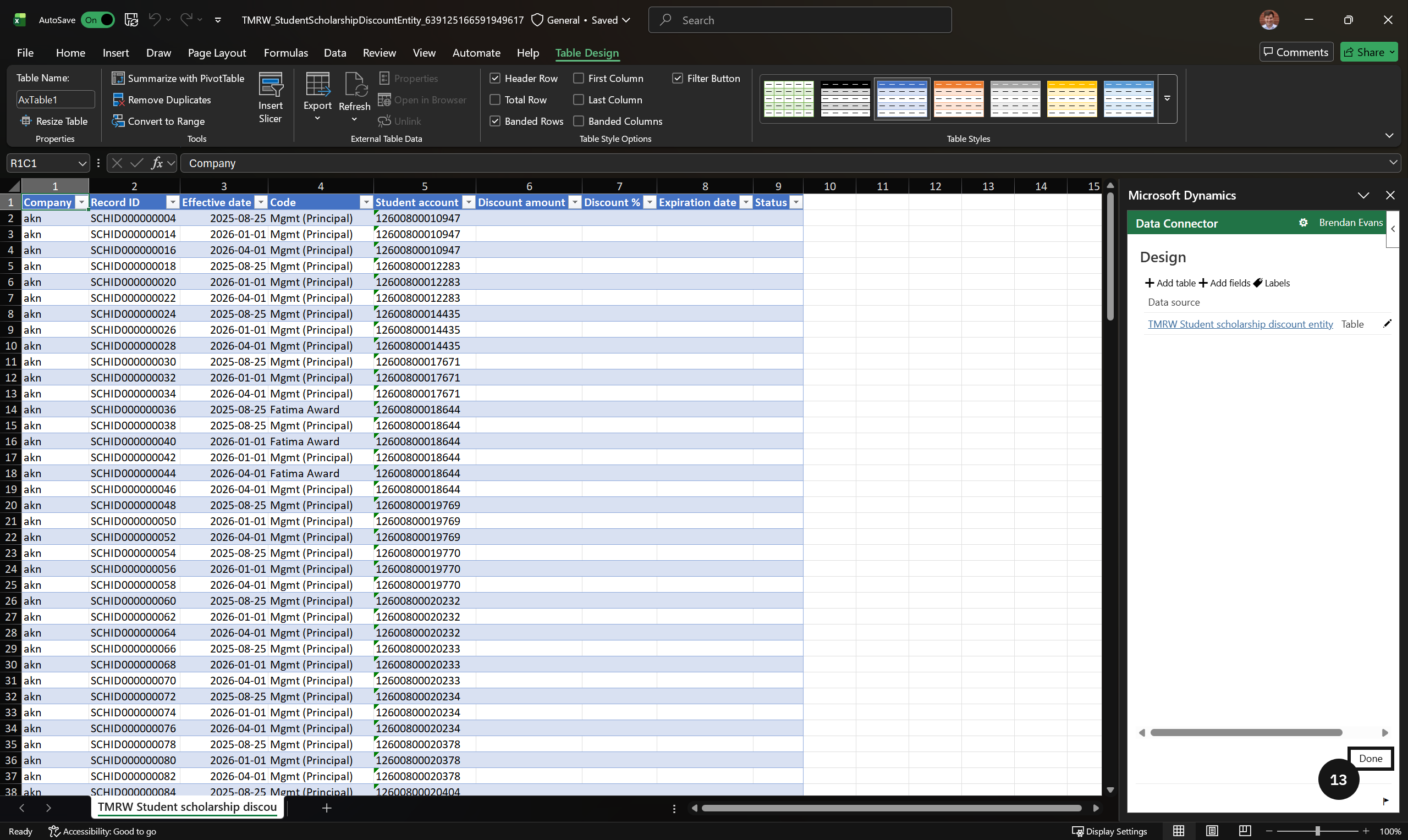 Import scholarships via Excel — the Publish button in the add-in panel