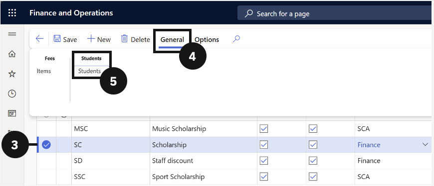 Link discount to student — the Students tab with the New button