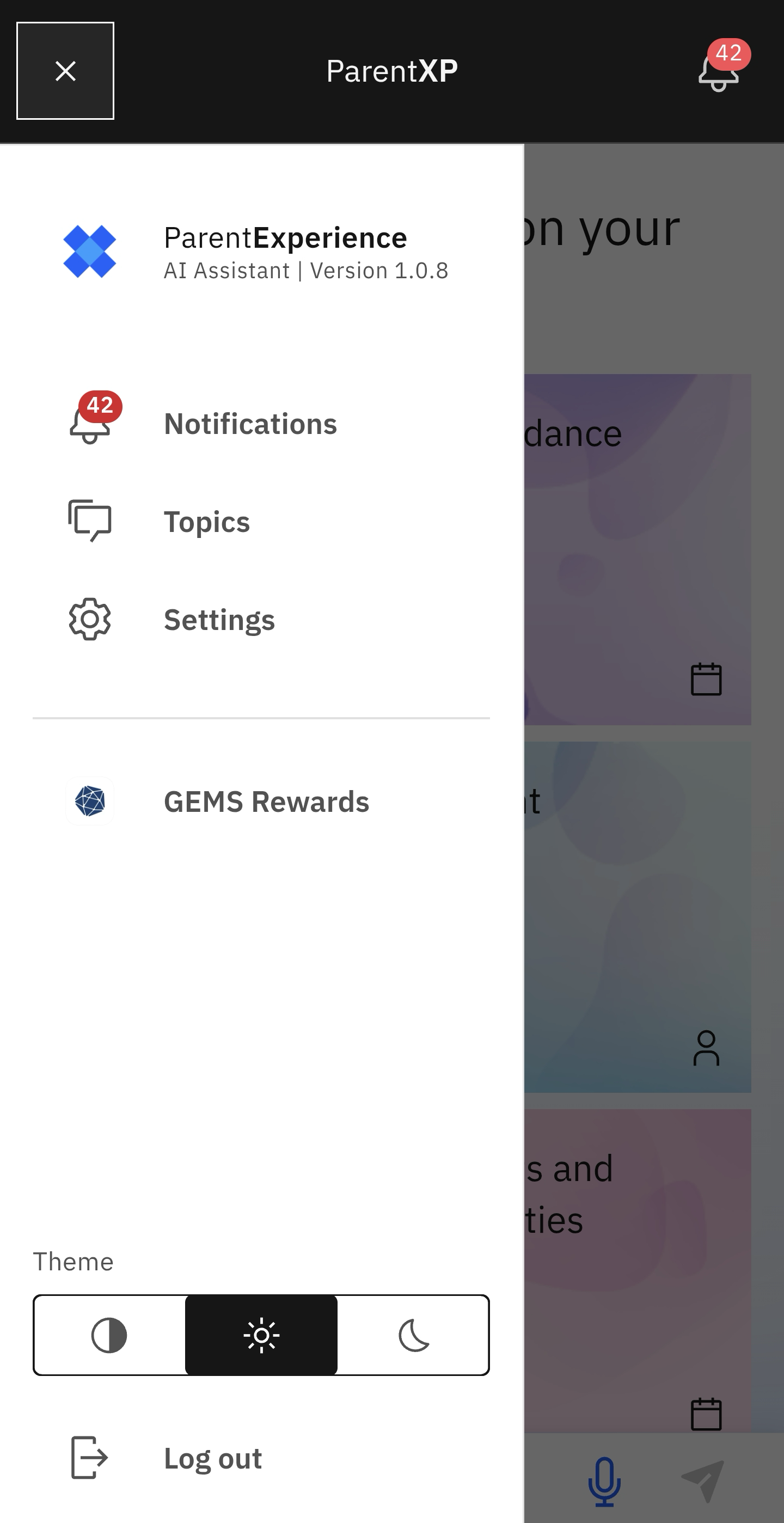 Log out of the PXP app