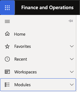The D365 navigation pane open with Modules expanded, showing the Human Resources module in the list
