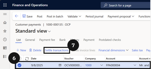 Process a Payment with an Early Payment Discount — the Settle transactions dialog