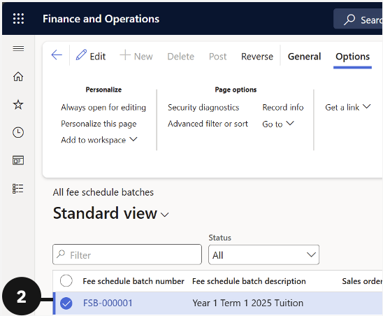 Reconcile Sales Orders — the fee schedule batch detail with the Fee generation reconciliation report option