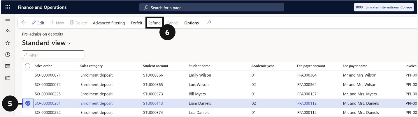 Refunding Deposits — the refund journal number link after clicking OK