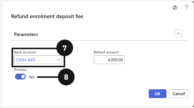 Refunding Deposits — the journal Lines view with the credit line selected