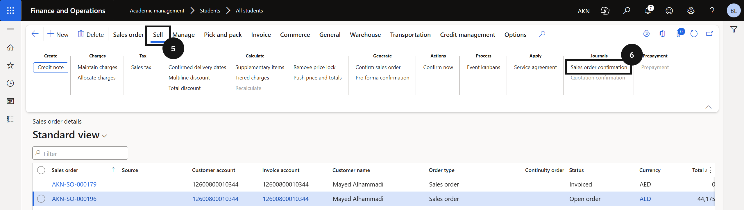 Regenerate a Proforma Invoice Document — the Sales order confirmation list showing available versions