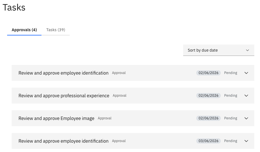 The Approvals tab showing a list of pending requests with employee names, request types, and submission dates