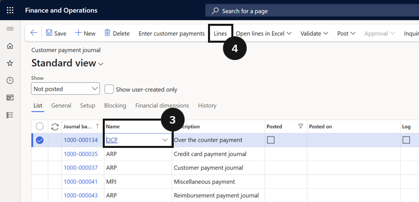Schedule Credit Card Payments — the Customer payment journal lines view showing the payment proposal creation dialog