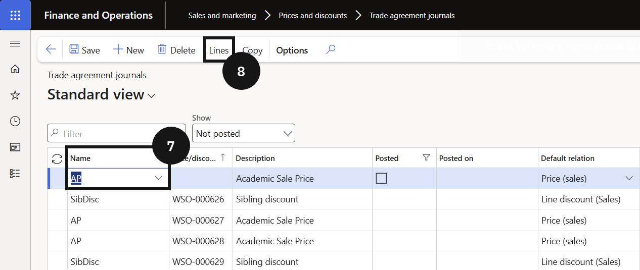 Set Up Fee Structure — Trade Agreement — the Released products form showing the tuition fee item before price setup