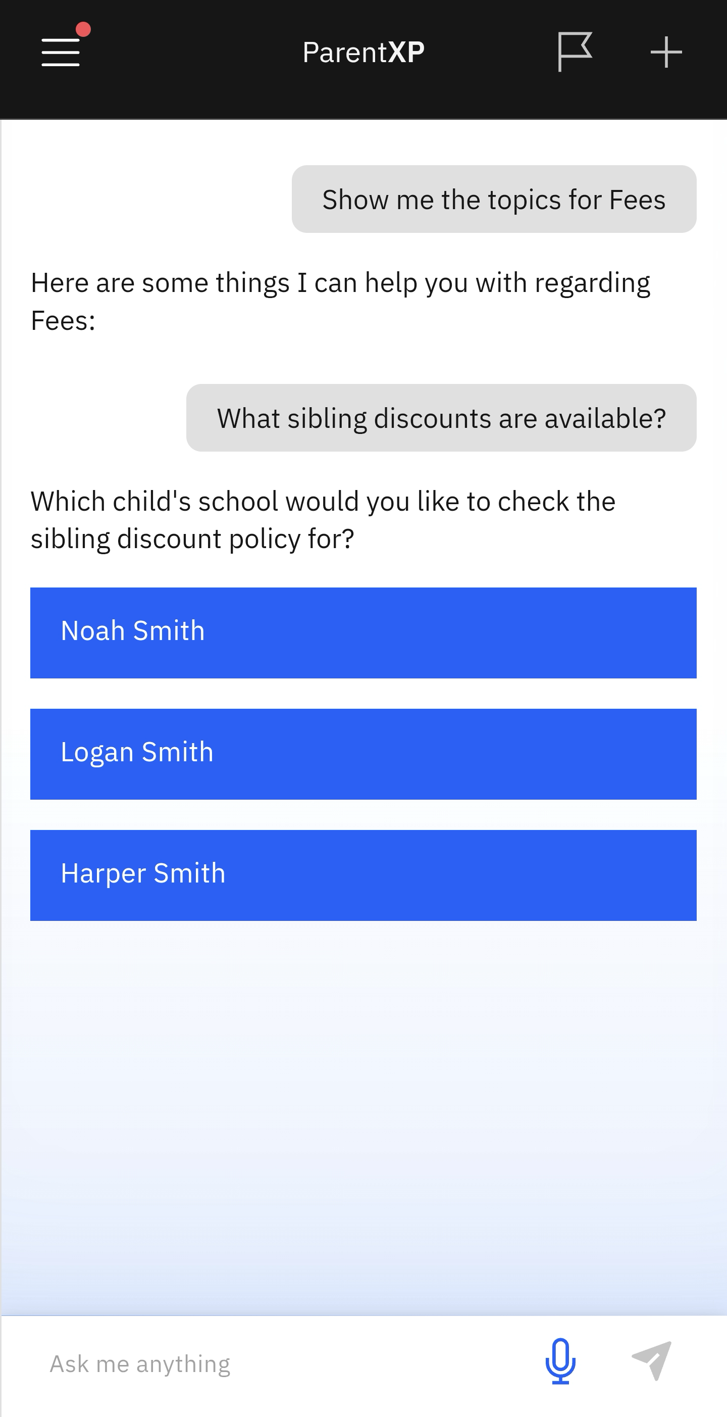 The list of children at the schools for checking sibling discount possiblities