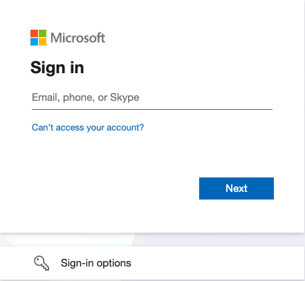 The Microsoft sign-in screen showing the email address field and Sign in button