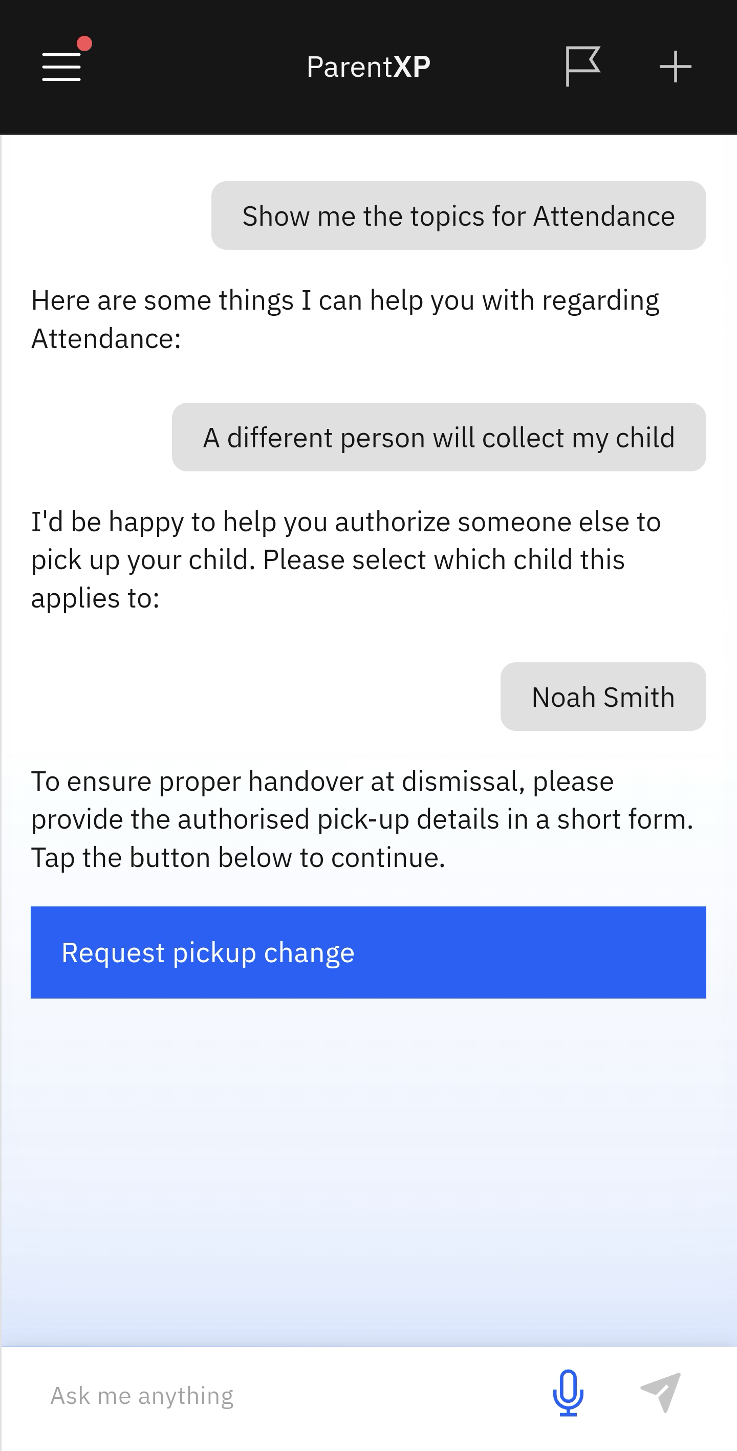 Pickup change request form link