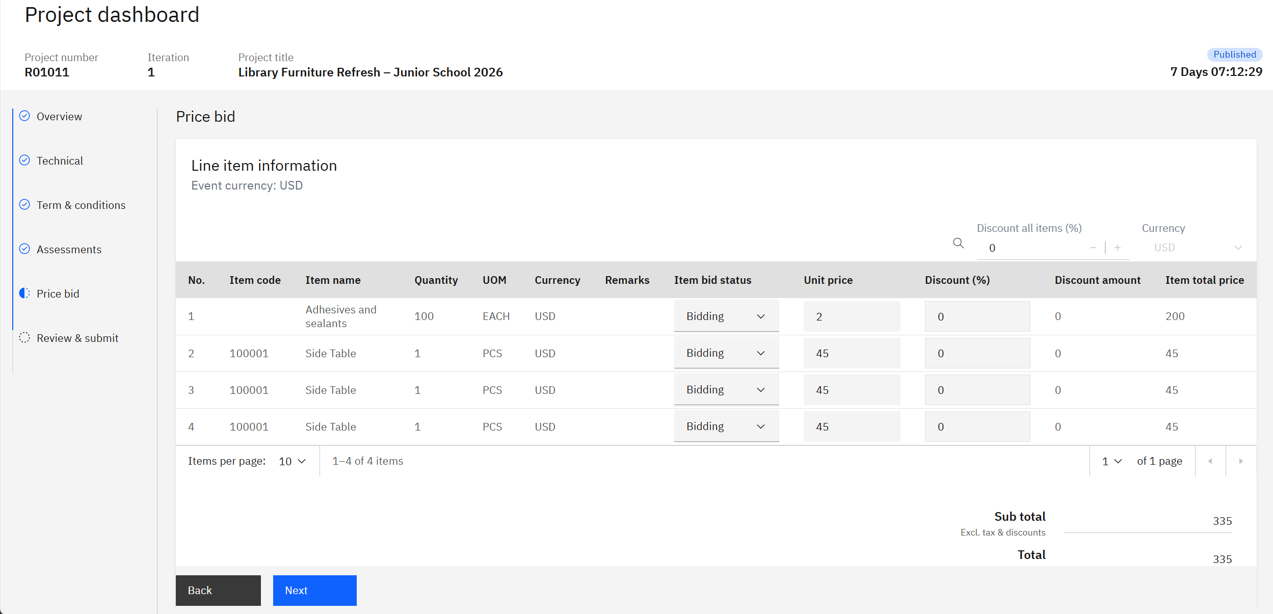 The vendor price section showing the unit price field