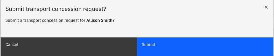 Transport concession request popup prompt