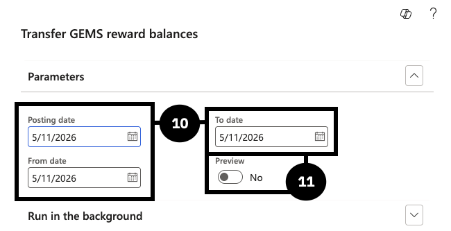 Transfer GEMS Reward Points — the journal lines in General journals showing the offset account and credit amount