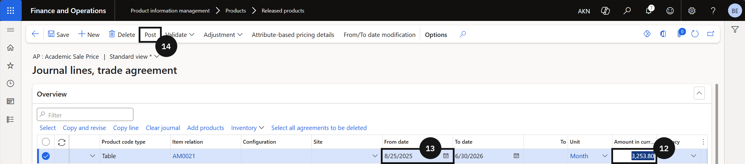 Update Fee Structure Prices — the updated Sales price line showing the new price and From date