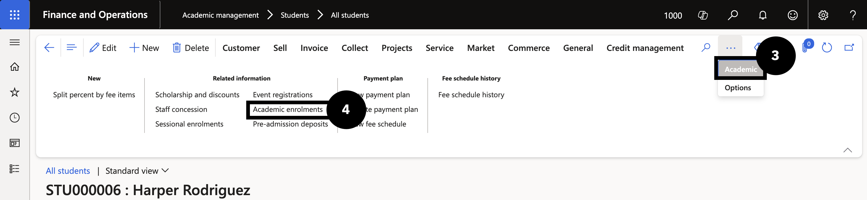 Update Student Enrolment Dates — the All Students list with the Academic tab visible