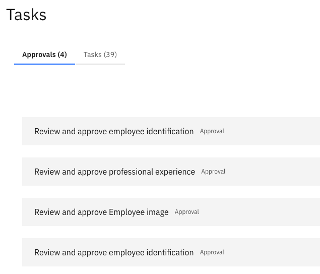 The Approvals and Tasks workspace showing the Approvals tab open
