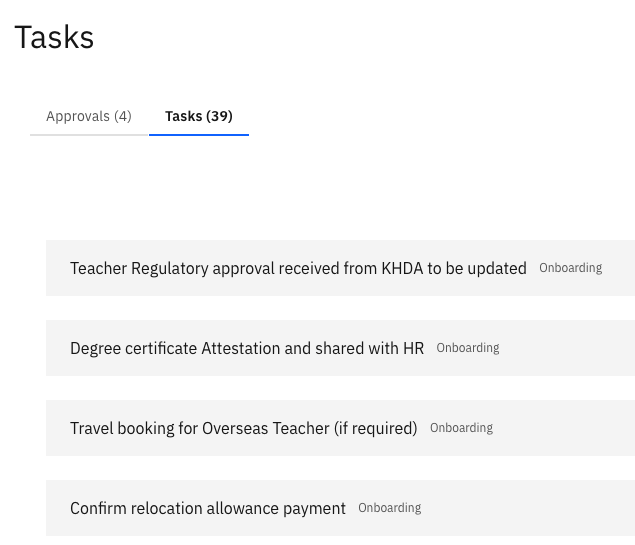 The Approvals and Tasks workspace showing the Tasks tab open