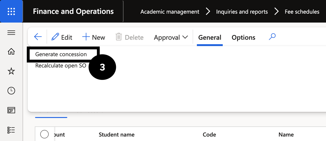 Verify concession — the Scholarship and discount details page with Generate concession in the Action Pane
