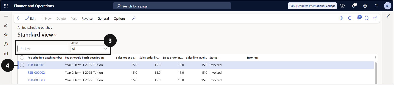 View approved discount fees — the All fee schedule batches list
