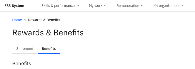 The Benefits section in ESS with the Benefits tab selected